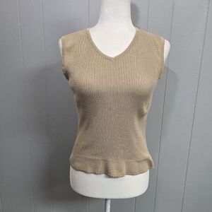 Talbots Tan Ribbed Knit Sleeveless Top Size S